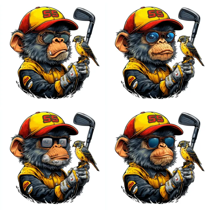 simple and cute cartoon monkey golfer logo, holdin