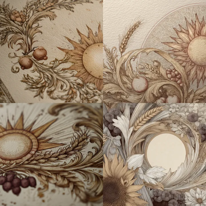 an intricate hand-drawn illustration of the sun, s