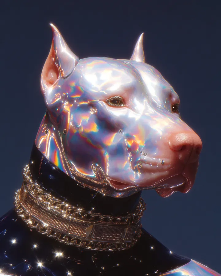 Close-up of silver mechanical eyes, metallic canin
