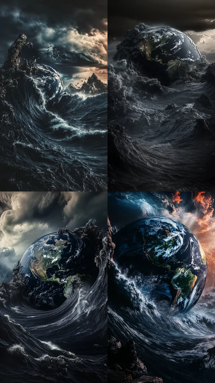 Highly detailed cinematic shot of Earth engulfed b