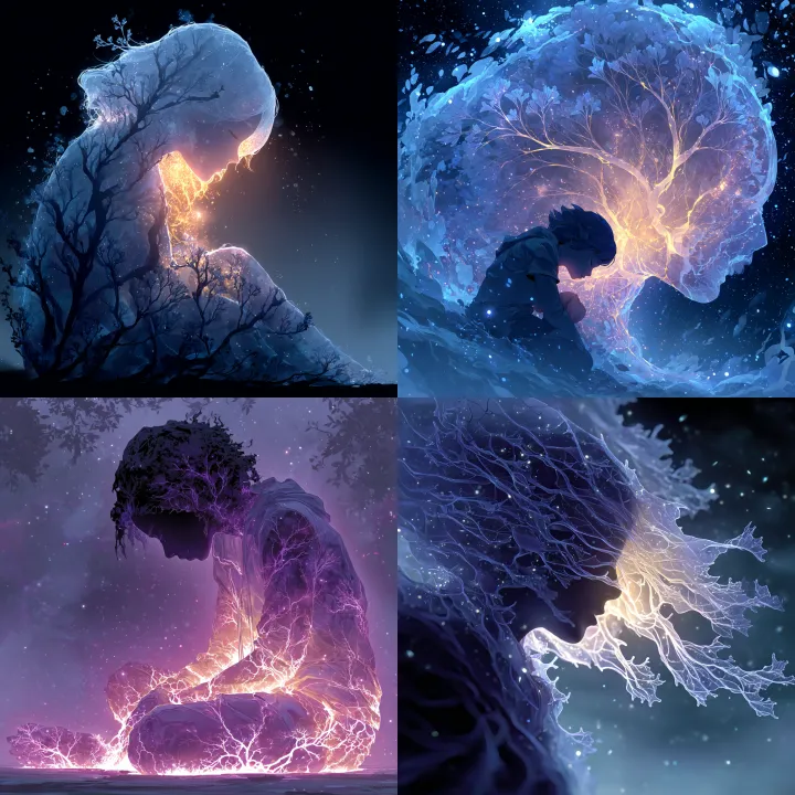 : In a dark, nebulous void, a serene, sleeping hum