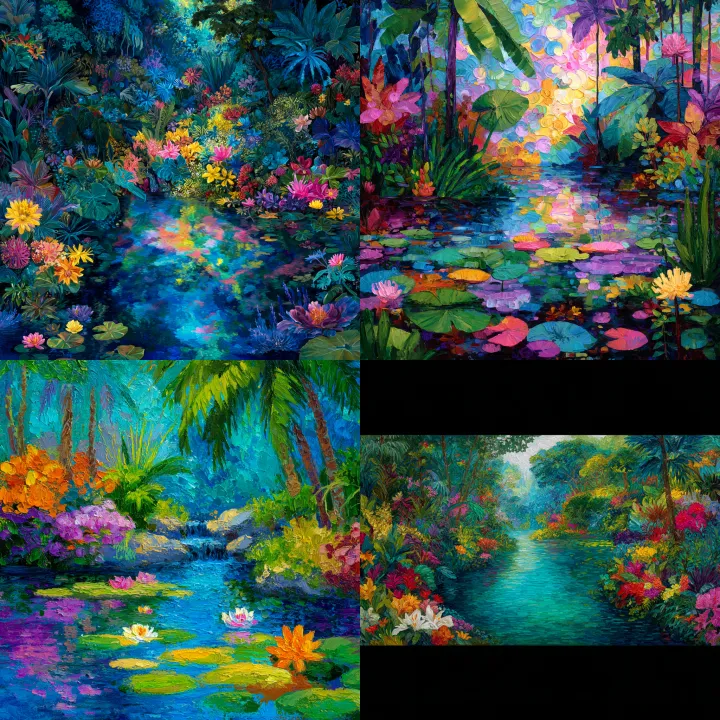 Tropical water paradise. Vibrant painting in the b